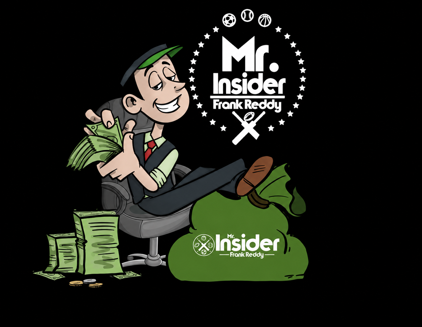 The Mr Insider mascot and Frank Reddy badge logo